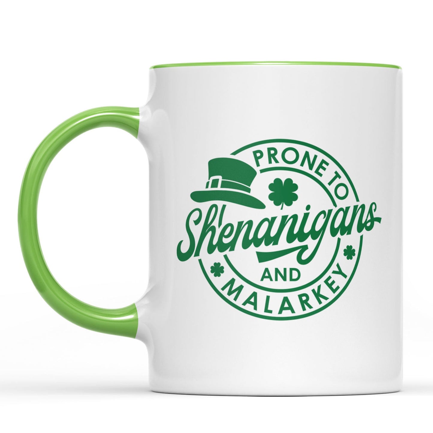 Prone To Shenanigans and Malarkey, St. Patrick's Day Accent Mug White Mug, Irish Coffee Mug 681873